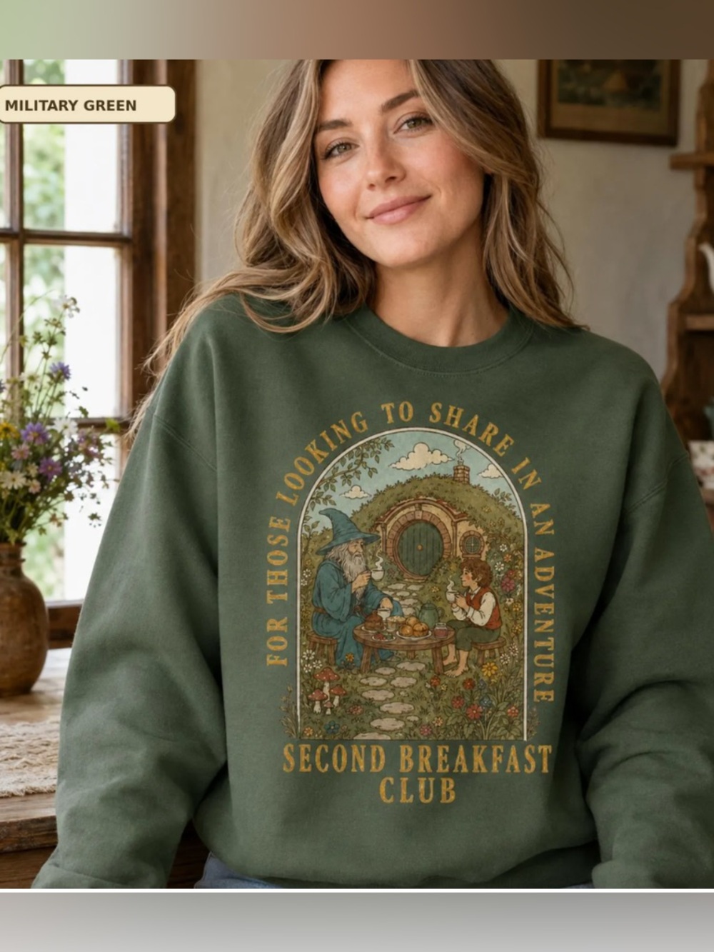 Second Breakfast Club Graphic Crewneck Sweatshirt Cozy Fantasy Adventure Bookish